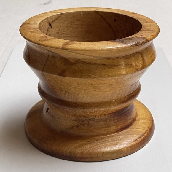 Candle Stand PILLAR Holder Carved Turned Wood Natural Farmhouse Wooden - Picture 1 of 5